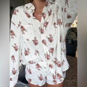aerie White Cindy Lou Who Print Button-Up Pajama Set